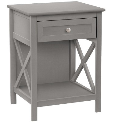 Gray Wood Rectangular End Table with Storage Drawer