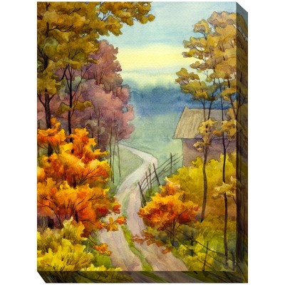 Cottage Garden West of The Wind Rambling Road Orange, Yellow, Green 30 x 40 Inch Waterproof Gallery Wrapped Canvas, Outdoor Garden, Yard, Patio All