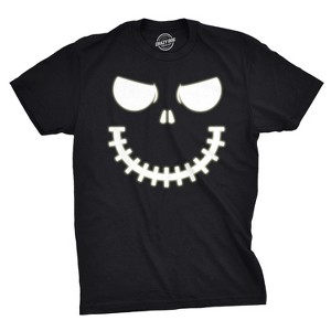 Mens Skeleton Zipper Pumpkin Face T Shirt Glow In The Dark Halloween Tee - Crazy Dog Men's T Shirt - 1 of 4