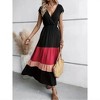 Wikineon Women's Color Block Maxi Dresses V Neck Sleeveless Tiered Casual Dresses Loose Sundress - 2 of 4