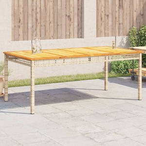 vidaXL Patio Table Beige 70.9 In.x35.4 In.x29.5 In. Poly Rattan Acacia Wood - 1 of 4