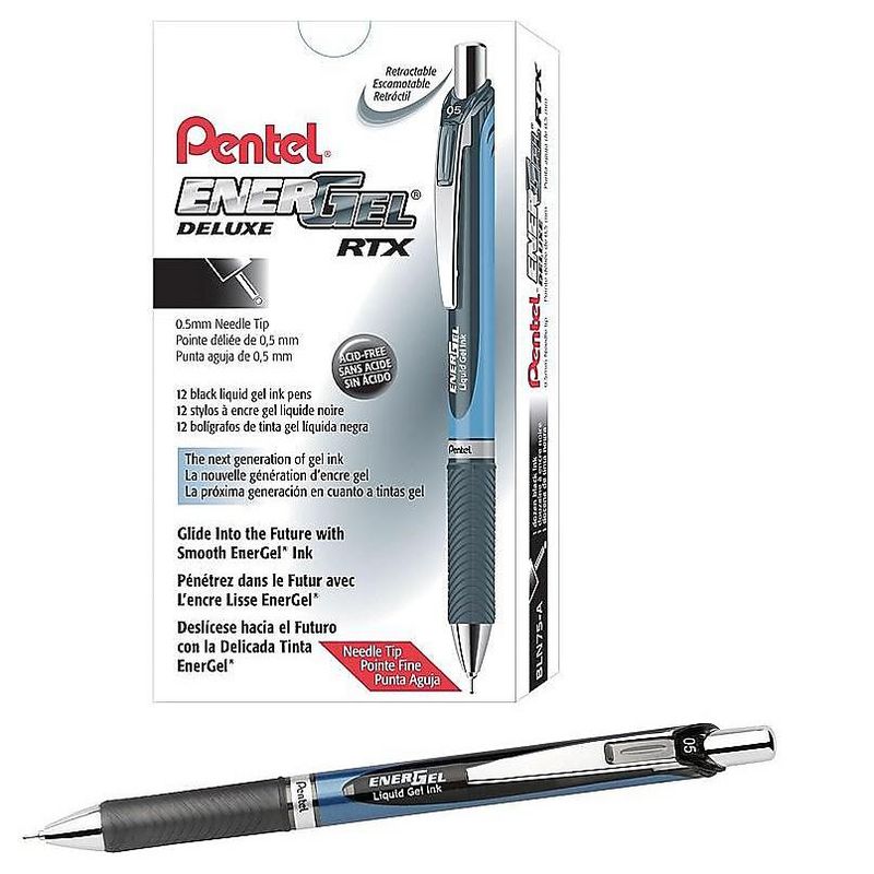 Pentel Gel Pen Retract/Refillable Needle Tip 0.5mm 12/BX BK Ink BLN75ABX, 3 of 6