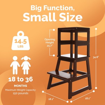 Espresso 2-Step Plastic Kids Kitchen Step Stool with Safety Rail