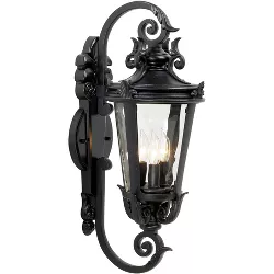 John Timberland Mediterranean Outdoor Wall Light Fixture Black Scroll Arm 21 1/2" Clear Hammered Glass for House Porch Patio