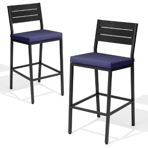 Crestlive Products Outdoor Bar Stools Set of 2 Counter Height Bar Stools with Cushions Patio Bistro Tall Chairs with Back and Footrest - 1 of 4