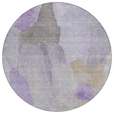 Lavender And Gray Abstract Washable Indoor Outdoor Area Rug