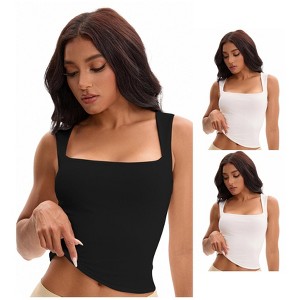 INSPIRE CHIC Women's 3 Pcs Square Neck Plain Back Sleeveless Tank Tops Basic Fitted Camisoles - 1 of 4