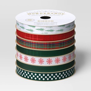7ct 70' Christmas Fabric Ribbon Red/Green/White - Wondershop™ - 1 of 3