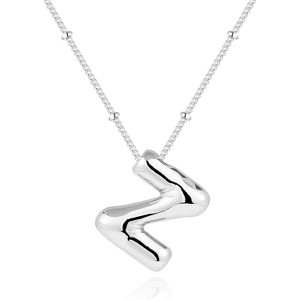 Chunky Balloon Initial Necklace 14K Gold Plated Non Tarnish Mom Gift Silver-Z - 1 of 4