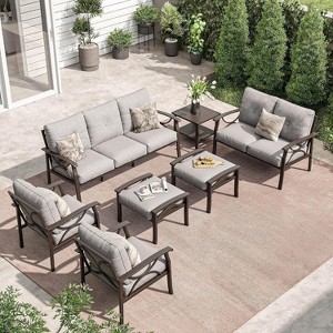 Heynemo Outdoor Patio Furniture Set, 7 Piece Patio Seating Set with Side Table and Ottomans, Metal Furniture Set for Porch Backyard Garden - 1 of 4