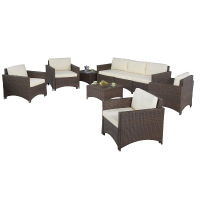 7pc Studio Shine Collection Patio Conversation Set with Sofa, 4 Armchairs & 2 Tables - W Unlimited