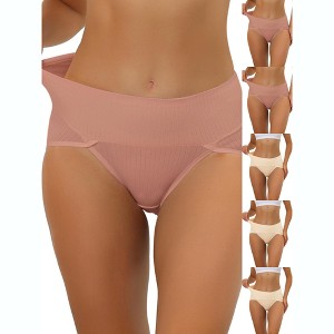 INSPIRE CHIC Women's Hi-Cut Ribbed High Waist Tummy Control Available in Plus Size Briefs 6 Packs - 1 of 4