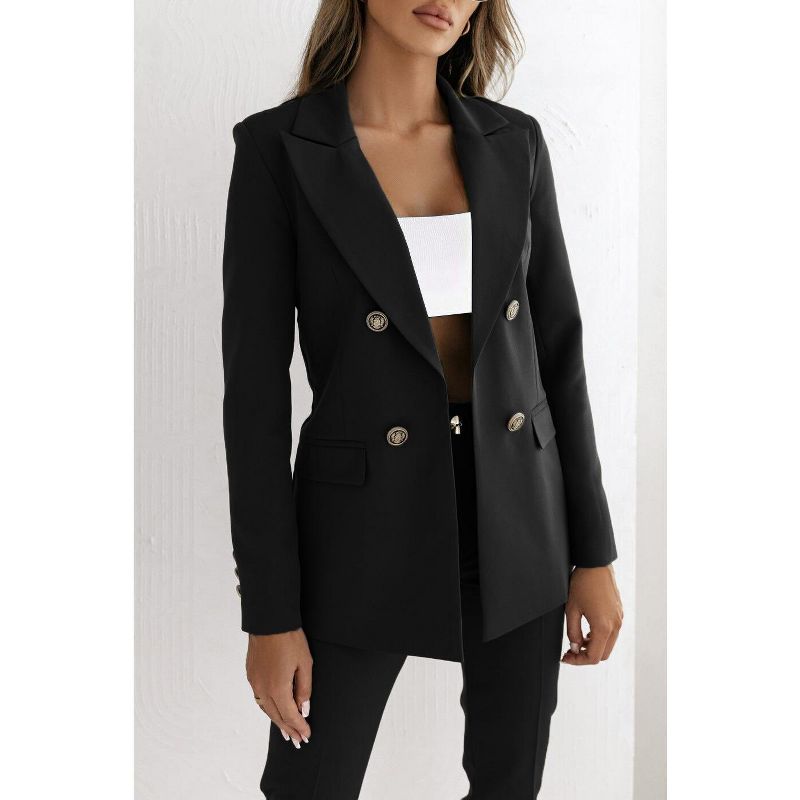 Women's Fashion Double Breasted Oversized Blazer Trendy Solid Color Long Sleeve Jacket Hip-Length Boyfriend Style Suit Coat,L,
