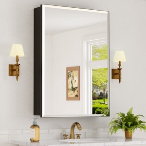 Belle Medicine Cabinet with Mirror, Recessed/Wall Mount Cabinet for Bathroom, Beveled Surface Mirror, Adjustable Tempered Glass Shelves, Black - 1 of 4