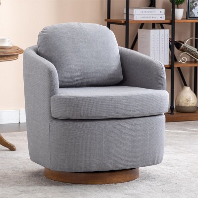 Oversized Swivel Barrel Chair, Linen Accent Armchair with Solid Wood Base for Living Room – Maison Boucle