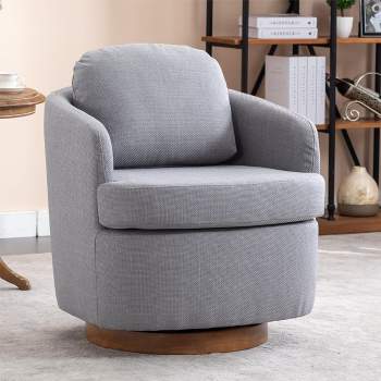 Daisy Linen Swivel Accent Armchair Barrel Chair,360 Degrees Swivel Rocking Accent Leisure Chair With Soild Wood Round Brown Base Leg-Maison Boucle‎