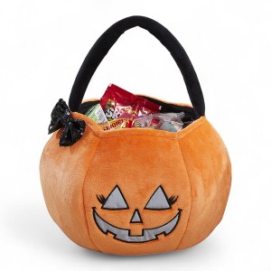 Personalization Mall Cheerful Pumpkin Reflective Girl Halloween Treat Bag - 1 of 3