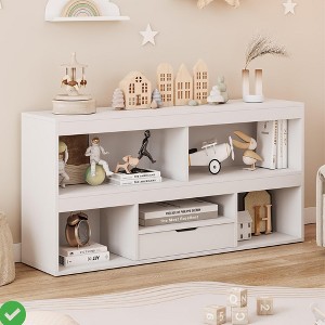 6 Cubes Wooden Kids Bookshelf with Drawer - Toy Storage Organizer for Playroom, Classroom, Nursery & Kids’ Room - 1 of 4