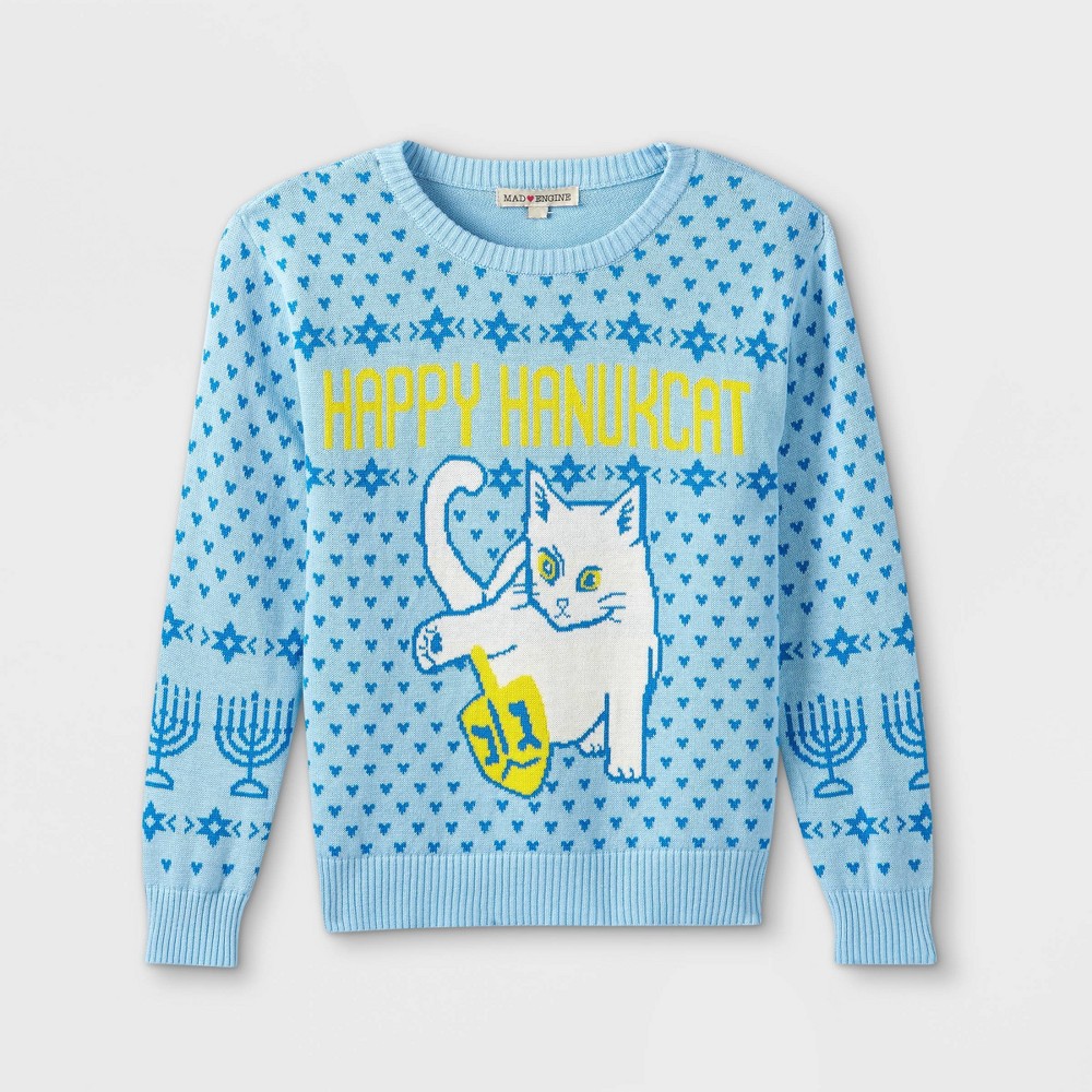 size large Kids' Hanukkah Pullover Sweater - Blue L