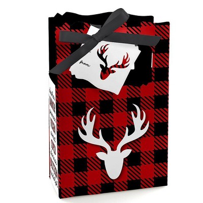 Big Dot of Happiness Prancing Plaid - Christmas and Holiday Buffalo Plaid Party Favor Boxes Gift Bags - 12 Count