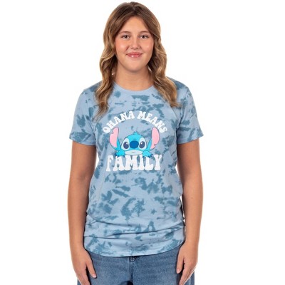 Seven Times Six Stitch T-Shirt Women's Ohana Means Family Tie Dye Short Sleeve Graphic Top Blue
