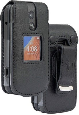 Nakedcellphone Vegan Leather Case with Belt Clip for Alcatel TCL Flip 2 Phone (T408DL, 4058G) - Black