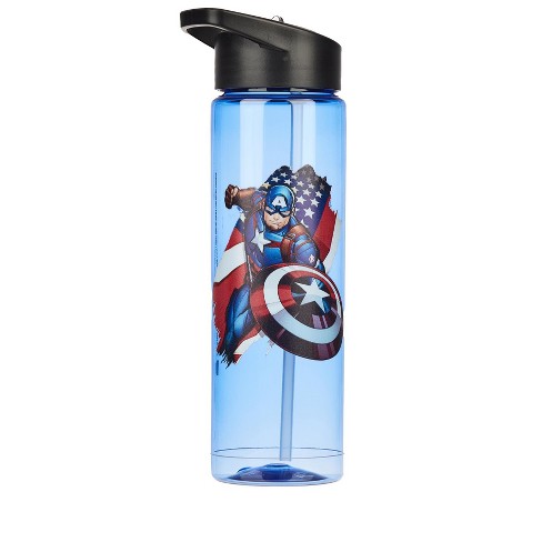 Marvel's Avengers Captain America 24 Oz Clear Blue Plastic Water Bottle ...