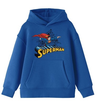 Vintage Youth Superman Pullover Sweatshirt shops M Blue Crewneck Fleece Patch DC Comic