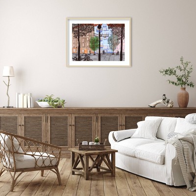 Urban Street Scene Multicolor Wood Framed Wall Art Print