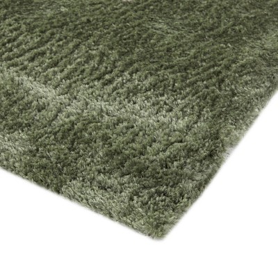 Green and White Geometric Synthetic Rectangular Area Rug