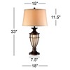 John Timberland Mission Table Lamp with Nightlight 33" Tall Champagne Glass Brushed Iron Cage Beige Fabric Shade for Living Room Family - 4 of 4