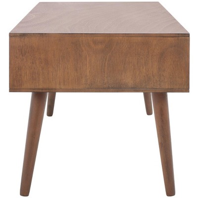 Belgian Farmhouse Mid-Century Chic Brown Wood Coffee Table with Storage
