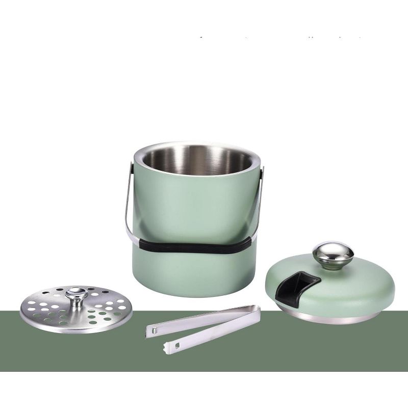 flybold Ice Bucket with Scoop Insulated Ice Bucket with Lid and Stand, Green, 2 of 4