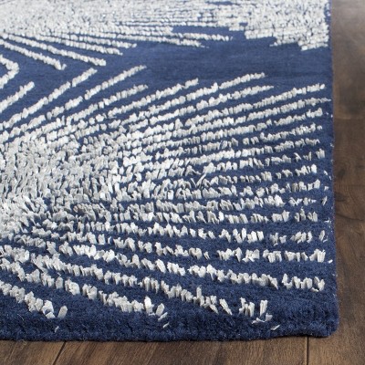 Dark Blue and Ivory Hand-Tufted Wool Round Rug