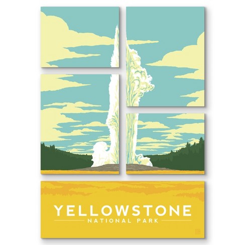 Yellowstone National Park 5 Piece Grid Wall Art Room Decor Set - Print