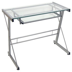 Home Office Glass Metal Computer Desk - Silver - Saracina Home