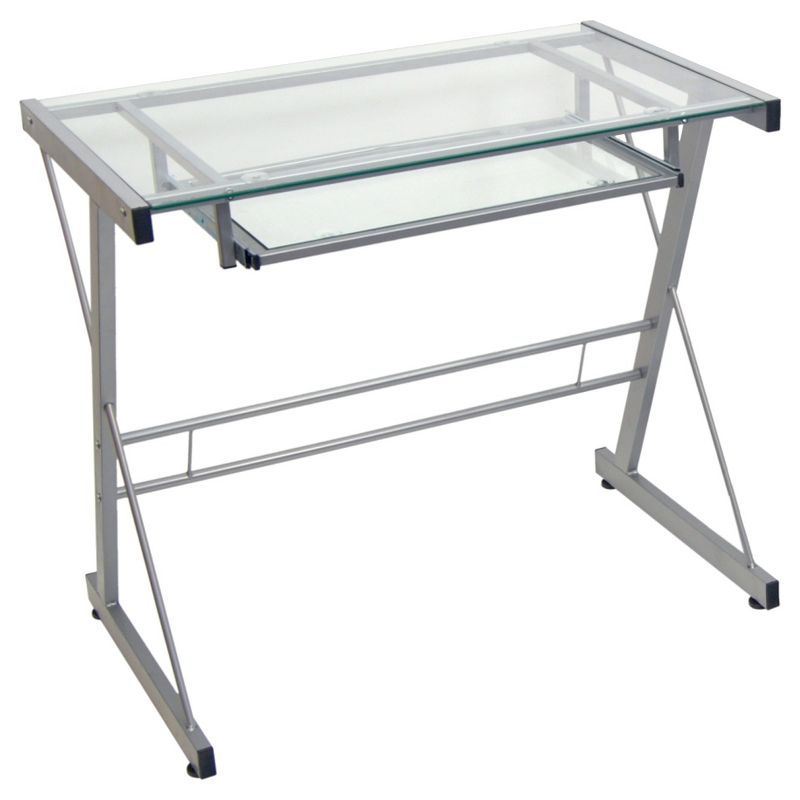 Glass Computer Desk with Keyboard Tray Silver - Saracina Home, 1 of 6