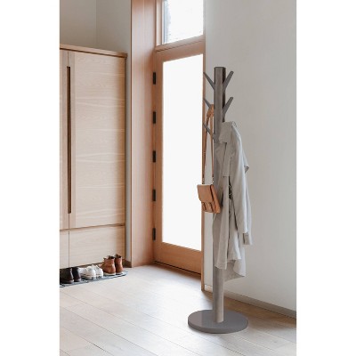 Gray Rubberwood Modern Freestanding Coat Rack with 9 Hooks