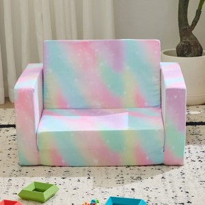 Angel Sar Kids Foldable Sofa Bed, All-Sponge Chaise Lounge with Spray-Print Fabric, 2-in-1 Convertible Single Bed for Children, Slant Peach Color - 1 of 4