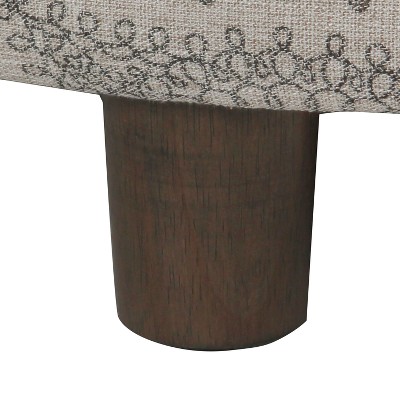 Gray Round Medallion Storage Ottoman with Wood Legs