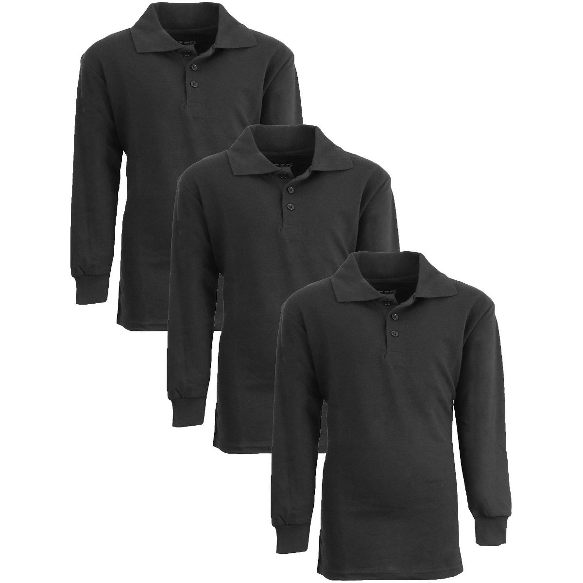 Galaxy Authentic Boy's Slim Fit Long Sleeve Polo Shirts-3 Pack