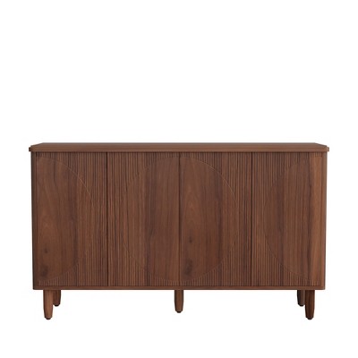 Lirago,4-Door Accent Storage Cabinet – Brown Semicircle-Door Sideboard with Tiered Shelves – Modern Living/Dining Room