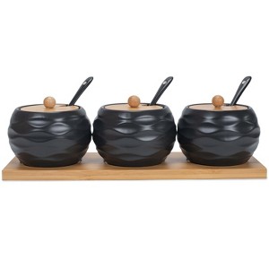Nat & Jules Round Black 9 ounce Stoneware Spice Container and Tray Set - 1 of 1