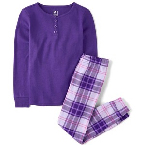 The Children's Place Girls Long Sleeve Plaid Snug Fit Cotton Henley Pajamas - 1 of 2