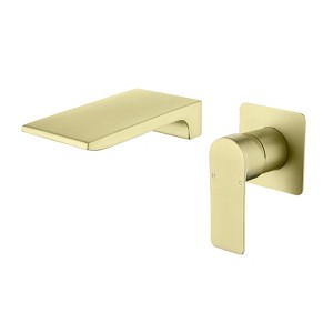 Cobbe Wall-Mounted Faucet Single Handle with Waterfall Spout 2-Hole Installation Bathroom Sink Faucet Brushed Gold - 1 of 4