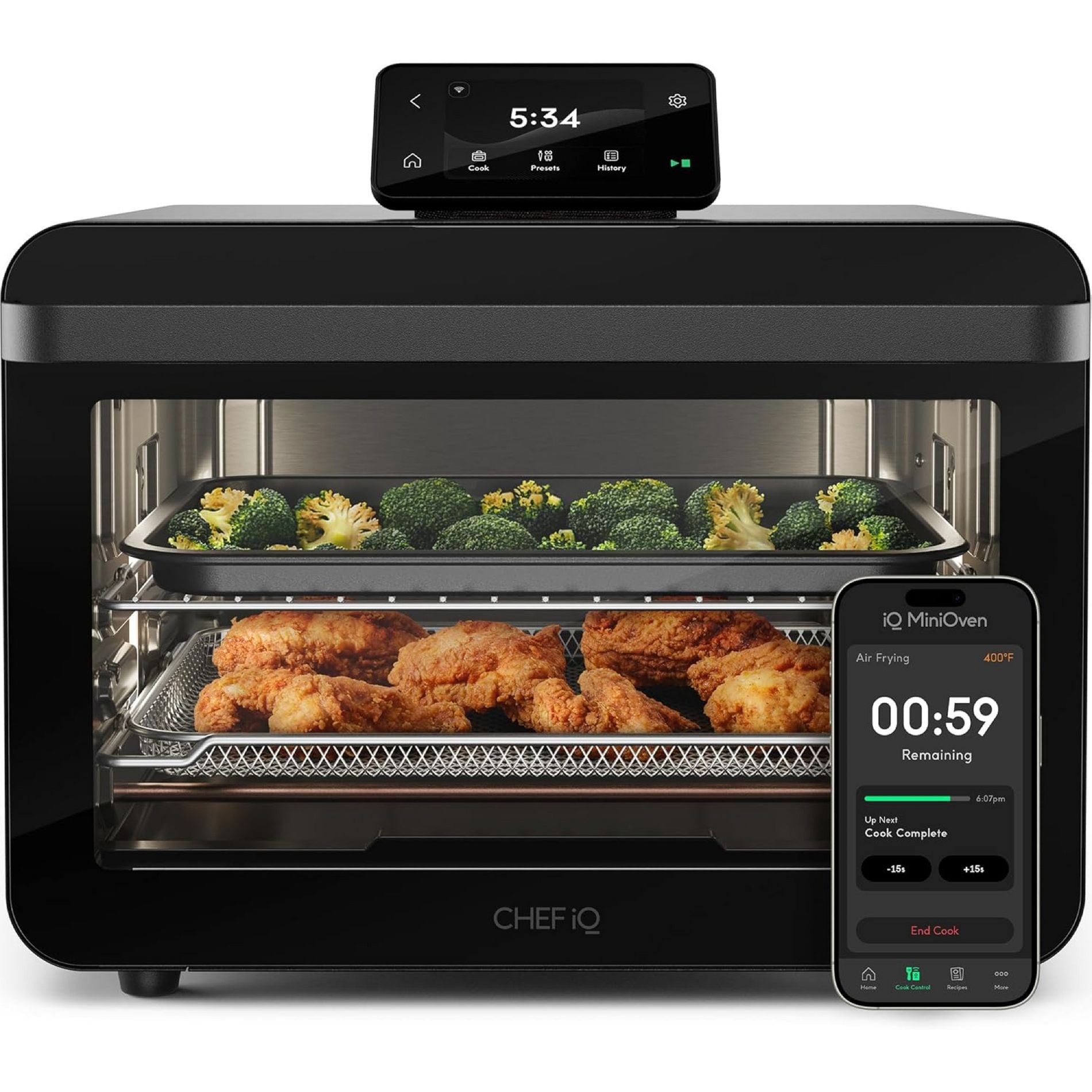 CHEF iQ MiniOven 25-Quart Smart Toaster Oven Air Fryer with Touchscreen Controls - Black