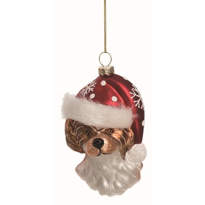 Transpac Glass Red Christmas Dog with Hat Ornament
