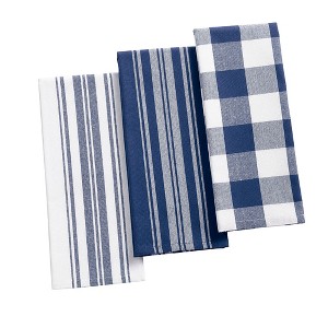 Elrene Farmhouse Living Stripe and Check Kitchen Towels, Set of 3 - 17" x 28" - Elrene Home Fashions - 1 of 3