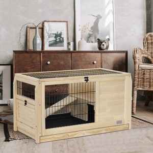 Small Animal Pet Crates,Wooden Rabbit Hutch With Put Out Tray,Multiple Entrances,Indoor Bunny House For Small Animals-Cuddlewood - 1 of 4