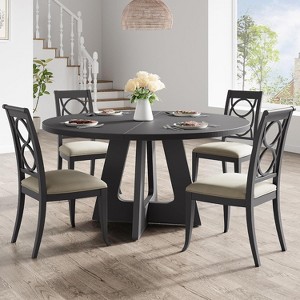 47" Round MDF Dining Table for 4-6, Farmhouse Style Wood Top & Legs, Large Home Table for Kitchen Living Room (No Chairs) - 1 of 4
